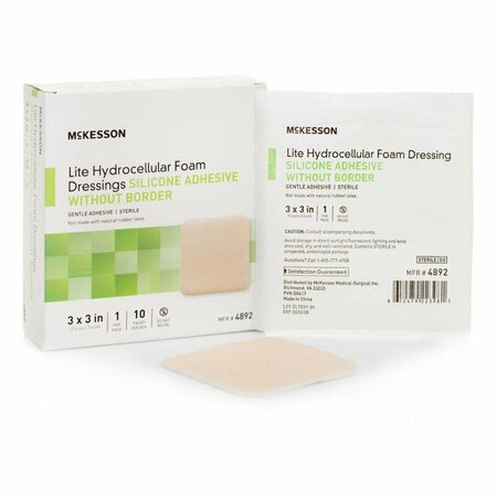 MCKESSON LITE Silicone Gel Adhesive without Border Thin Silicone Foam Dressing, 3x3 Inch 4892